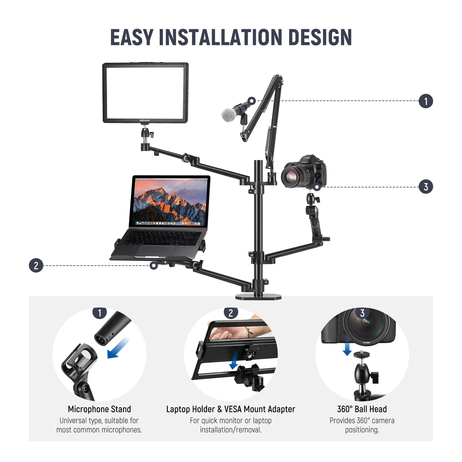 Photography Lighting Rig - 2026 NEEWER DS007 Overhead Camera Stand