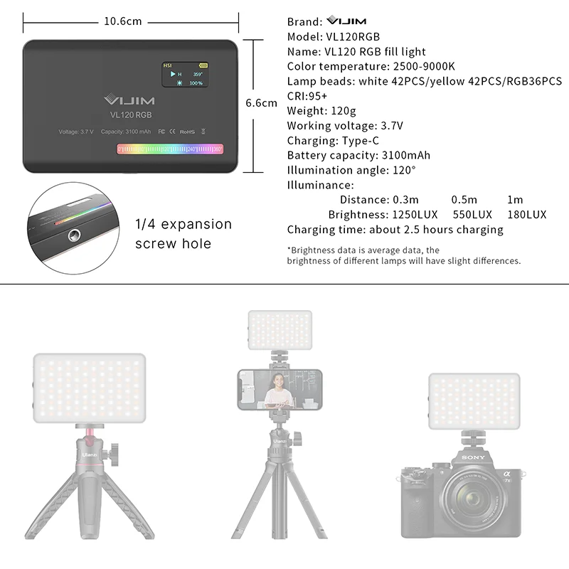 2026 New120 RGB Pocket Fill Li - Photography And Lighting 评论和价格
